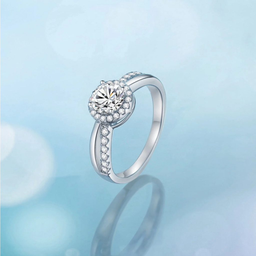 Nhẫn bạc Moissanite cắt tròn FanciMe