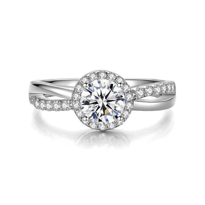 Nhẫn bạc Moissanite cắt tròn FanciMe