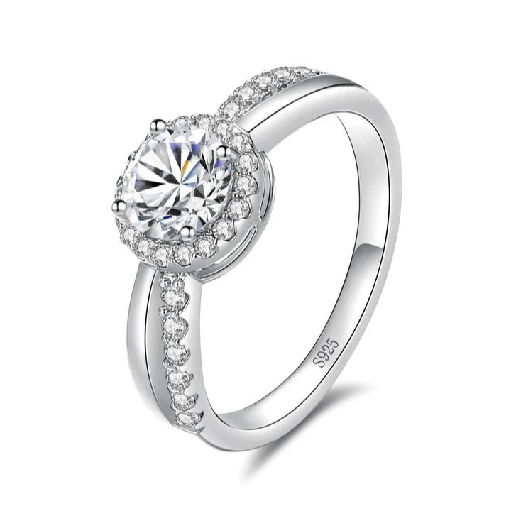 Nhẫn bạc Moissanite cắt tròn FanciMe