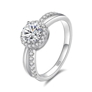 Nhẫn bạc Moissanite cắt tròn FanciMe