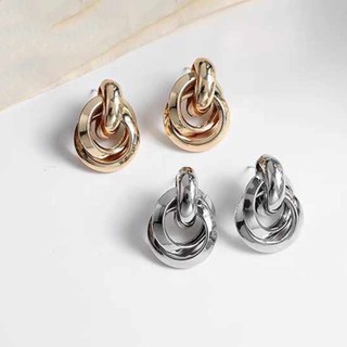 Vòng tai hình học vintage vàng kim loại, thoáng mát và sang trọng