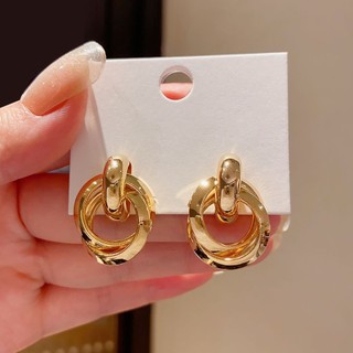 Vòng tai hình học vintage vàng kim loại, thoáng mát và sang trọng