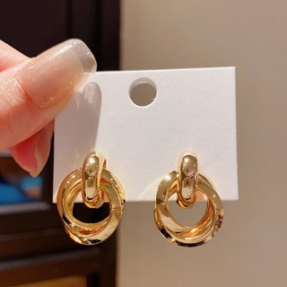 Vòng tai hình học vintage vàng kim loại, thoáng mát và sang trọng