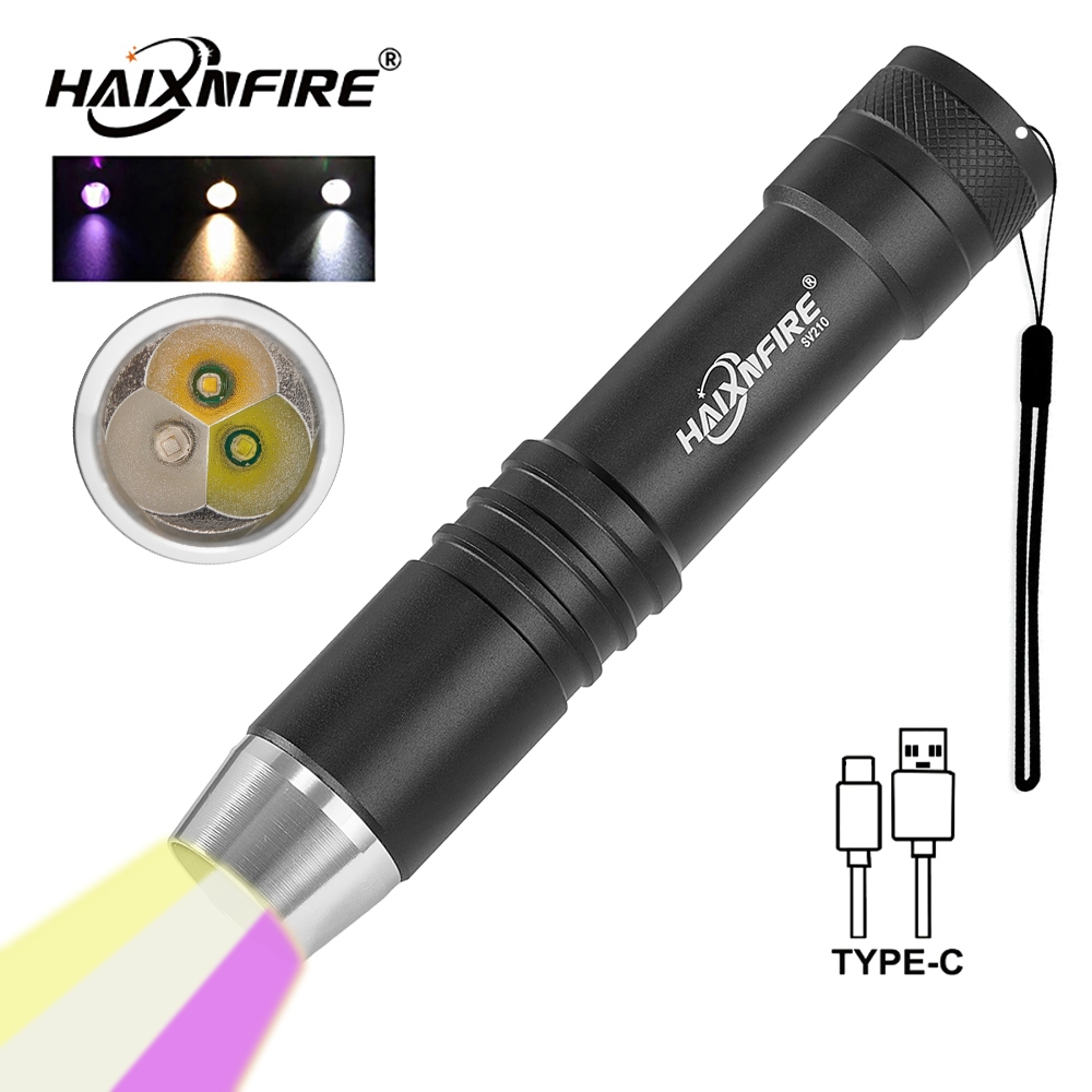 HaixnFire SV210 Đèn pin UV 365nm - 3 Màu (Vàng/Trắng/Tím) - Sử Dụng Cho Trang Sức, Thú Cưng và Khai Thác Mỏ
