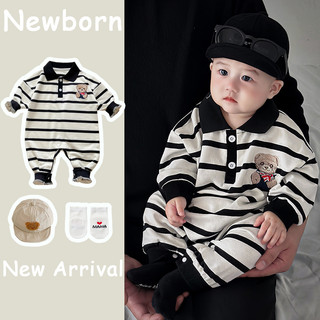 Bé trai sơ sinh Cotton Quần áo mùa đông mềm mại và thoải mái dễ thương Gấu nhỏ sọc trắng Quà tặng Giáng sinh (0-24 tháng)