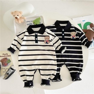 Bé trai sơ sinh Cotton Quần áo mùa đông mềm mại và thoải mái dễ thương Gấu nhỏ sọc trắng Quà tặng Giáng sinh (0-24 tháng)