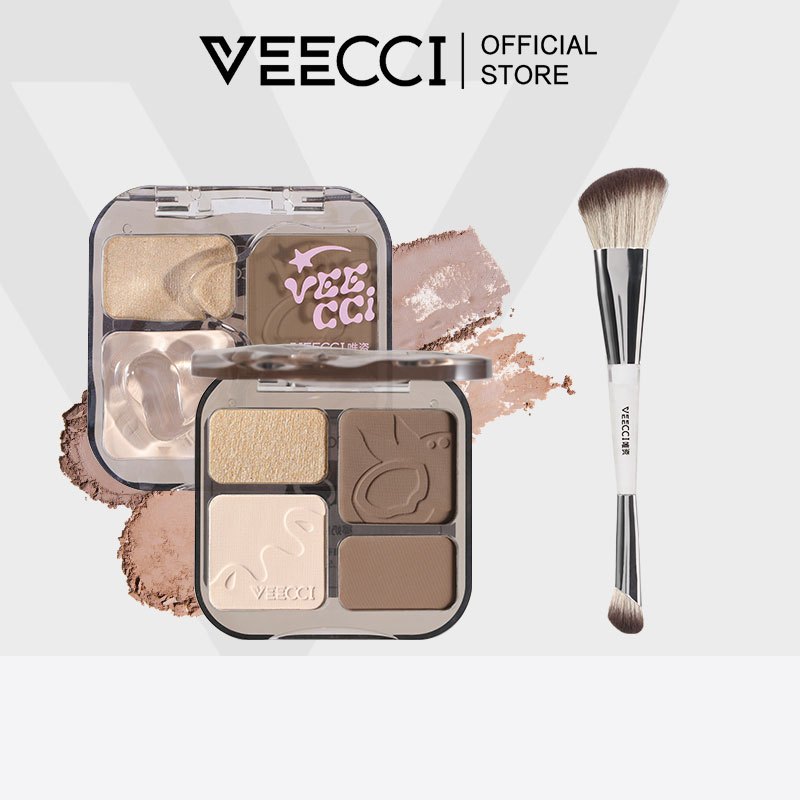 【COMBO】VEECCI Bảng Phấn Bắt Sáng Và Tạo Khối Tự Nhiên Lâu Trôi Chống Nước Với Cọ tạo khối hai đầu 8g