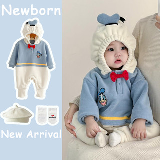 Bé Sơ Sinh Bé Trai Oli Nhung Dễ Thương Mềm Mại Và Thoải Mái Quần Áo Mùa Đông Hoạt Hình Vịt Xanh Romper Quà Tặng Giáng Sinh (0-24 tháng)