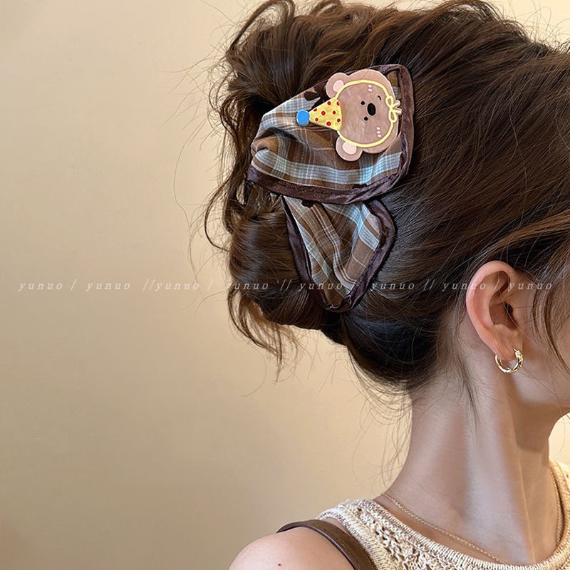 Kẹp tóc hình hoạt hình dễ thương thiết kế kẻ sọc và tam giác thời thượng, phụ kiện tóc cho nữ