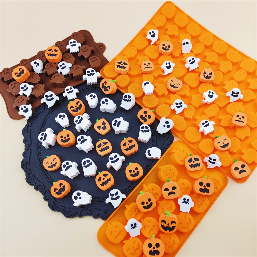 77 Khoang Ma Bí Ngô Khuôn Silicon Halloween Series Silicone Miếng Lót Bánh Fondant Cookie Cắt Sáng Tạo Khuôn Socola Làm Đá DIY Khuôn Nướng Bánh----