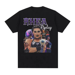 Áo thun nam Cotton Gothic phiên bản giới hạn Rhea Ripley, họa tiết cổ điển thập niên 90