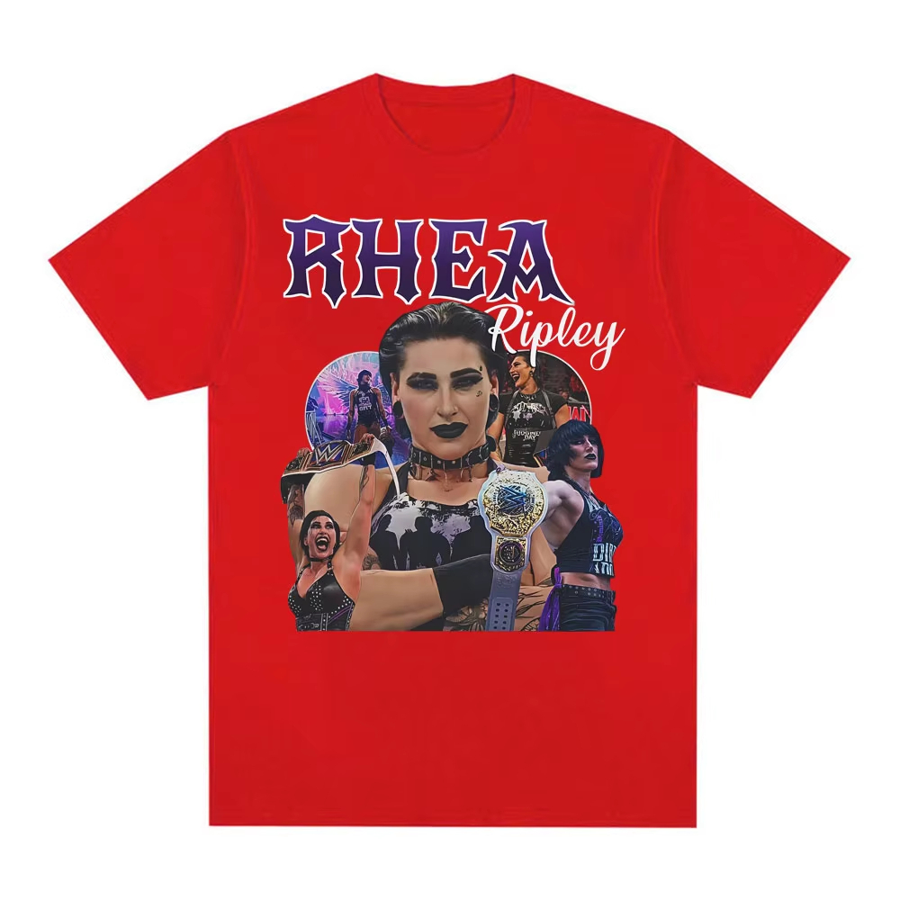 Áo thun nam Cotton Gothic phiên bản giới hạn Rhea Ripley, họa tiết cổ điển thập niên 90