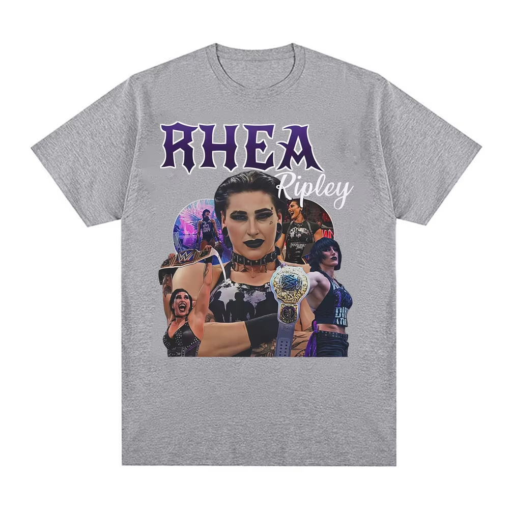 Áo thun nam Cotton Gothic phiên bản giới hạn Rhea Ripley, họa tiết cổ điển thập niên 90