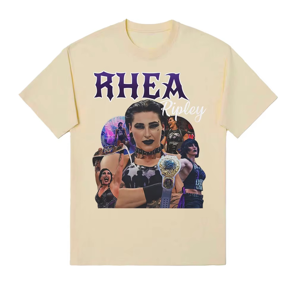Áo thun nam Cotton Gothic phiên bản giới hạn Rhea Ripley, họa tiết cổ điển thập niên 90
