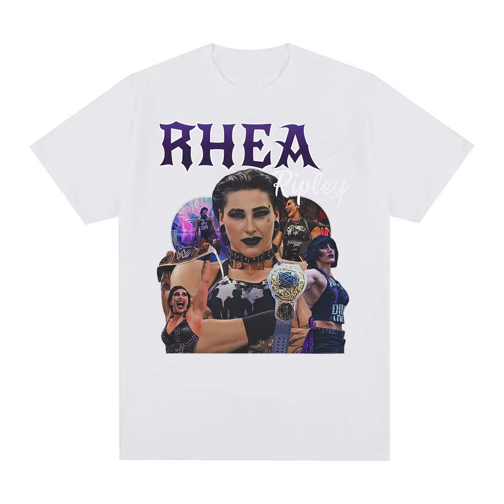 Áo thun nam Cotton Gothic phiên bản giới hạn Rhea Ripley, họa tiết cổ điển thập niên 90