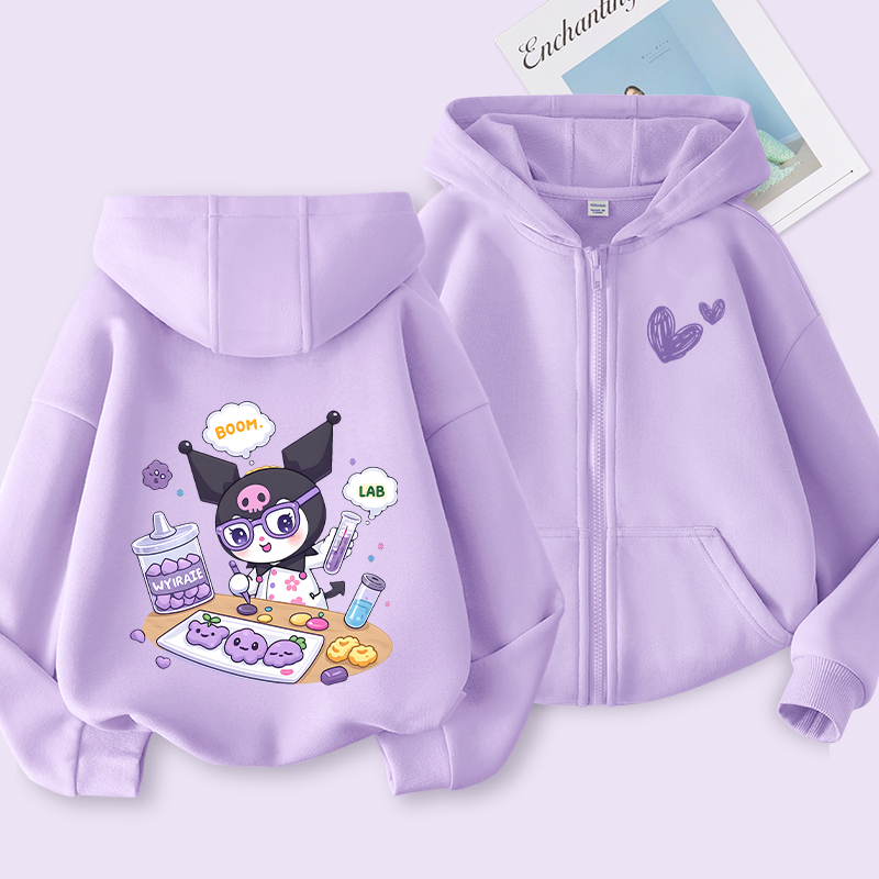 W.G.Q Áo Hoodie bé gái , Áo khoác mùa xuân thu có in họa tiết Kuromi, thoải mái thông thường Thích hợp cho trang phục thể thao ngoài trời