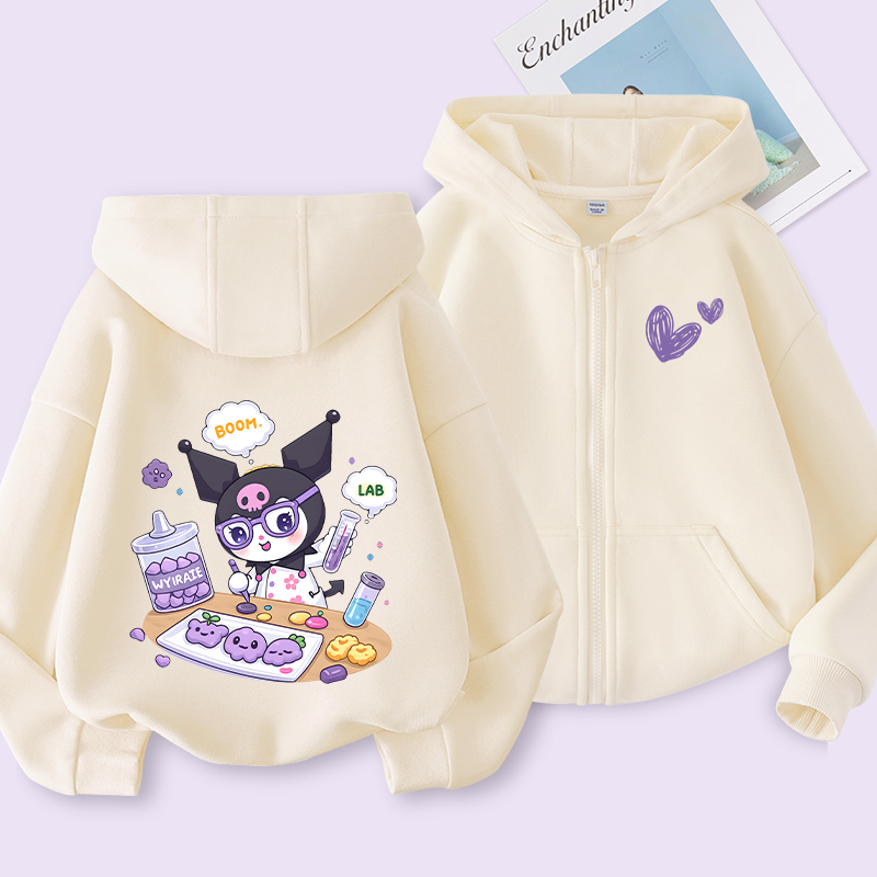 W.G.Q Áo Hoodie bé gái , Áo khoác mùa xuân thu có in họa tiết Kuromi, thoải mái thông thường Thích hợp cho trang phục thể thao ngoài trời