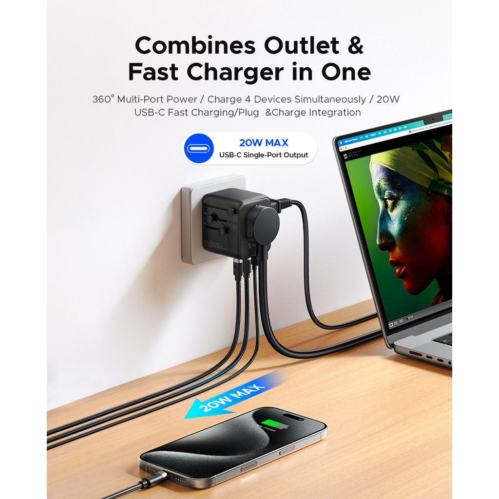 ORICO - Bộ chuyển đổi phích cắm du lịch đa năng có bộ sạc điện thoại USB Ổ cắm điện AC cho mọi quốc gia (UA-AC) *