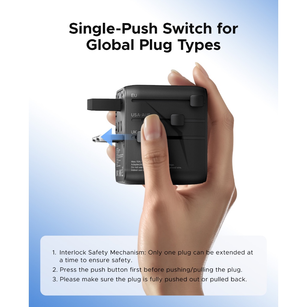 ORICO Bộ chuyển đổi du lịch đa năng AC Outlet Dải nguồn du lịch cho EU UK US AU USB-A Port Type-C 20W Ổ cắm sạc nhanh (UA-AC)