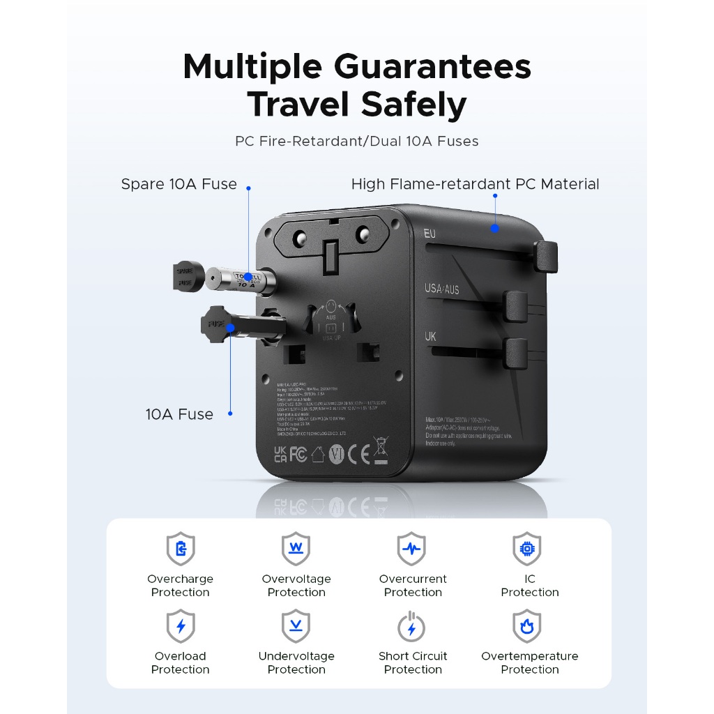 ORICO Bộ chuyển đổi du lịch đa năng AC Outlet Dải nguồn du lịch cho EU UK US AU USB-A Port Type-C 20W Ổ cắm sạc nhanh (UA-AC)