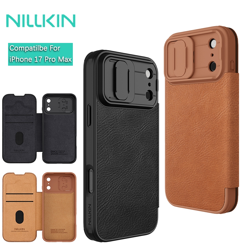 Nillkin Cho iPhone 17 Pro Max Air Qin Pro Flip PU Da Bảo Vệ Ống Kính Máy Ảnh Trượt Vỏ Điện Thoại Vỏ Bảo Vệ