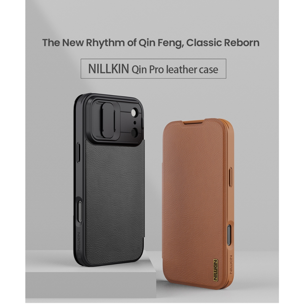 Nillkin Cho iPhone 17 Pro Max Air Qin Pro Flip PU Da Bảo Vệ Ống Kính Máy Ảnh Trượt Vỏ Điện Thoại Vỏ Bảo Vệ