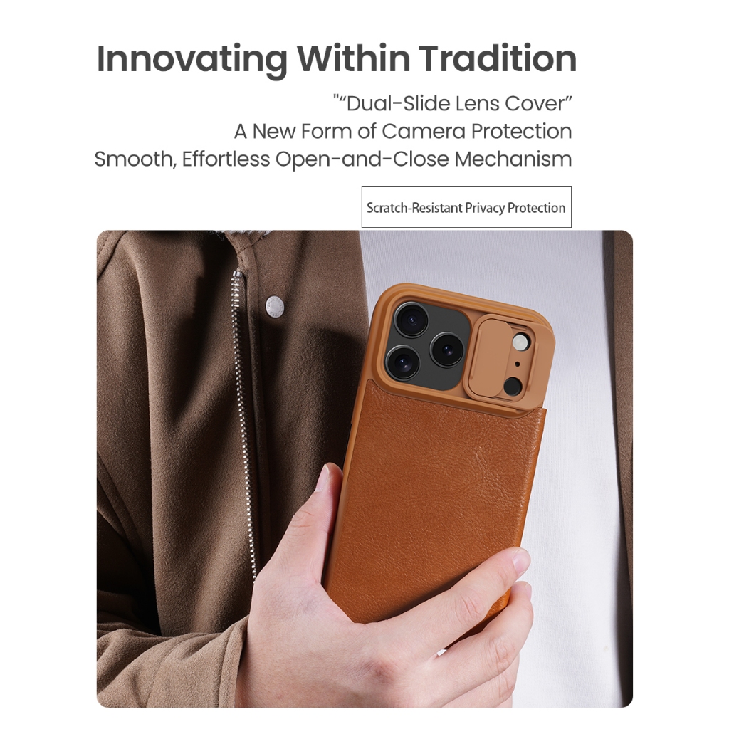 Nillkin Cho iPhone 17 Pro Max Air Qin Pro Flip PU Da Bảo Vệ Ống Kính Máy Ảnh Trượt Vỏ Điện Thoại Vỏ Bảo Vệ