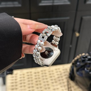 Dây đeo bằng thép không gỉ ngọc trai kim cương cho Apple Watch Ultra 46 / 44 / 40 / 49 / 45 / 41 / 42 / 38 / 45mm iwatch Series Ultra / 10 / 9 / 8 / 7 / 6 / 5 / 4 / 3 / 2 / 1 / SE