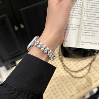 Dây đeo bằng thép không gỉ ngọc trai kim cương cho Apple Watch Ultra 46 / 44 / 40 / 49 / 45 / 41 / 42 / 38 / 45mm iwatch Series Ultra / 10 / 9 / 8 / 7 / 6 / 5 / 4 / 3 / 2 / 1 / SE