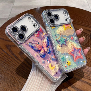 Phim Bảo Vệ Ống Kính Kim Cương Bướm Đám Mây Ngôi Sao Ốp Lưng Điện Thoại iPhone 17Promax 17Pro 16Promax 12 13 14 15 Pro Max Chống Sốc Nữ Điện Thoại Di Động
