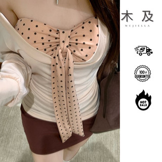 MUJIELLA  chân váy nữ Chân váy bí ngô xòe dáng ngắn thắt nơ đen trắng hồng có quần trong MUJI2025091403