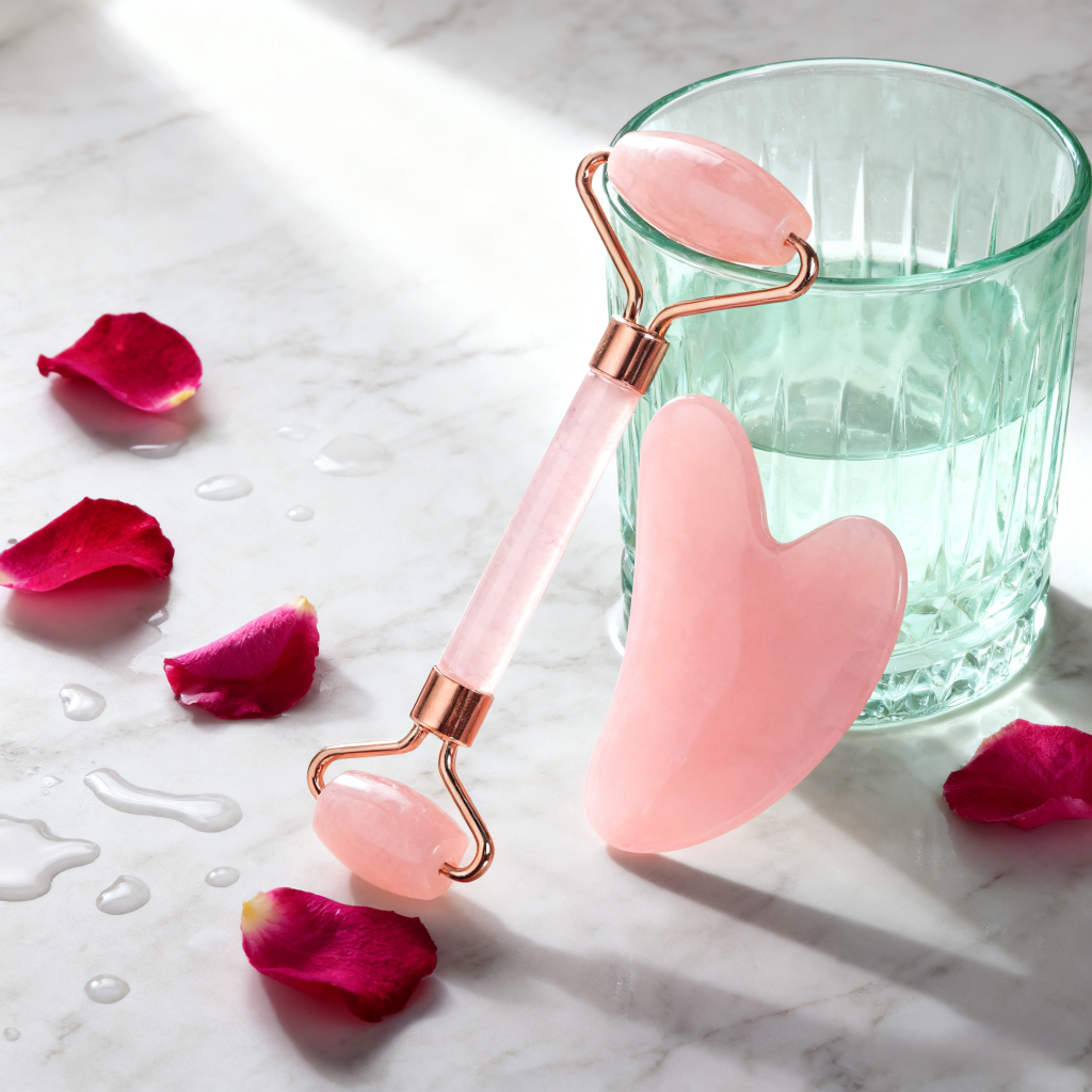 Con lăn massage pha lê hồng - Gậy massage đa năng 2 đầu - Cạo gió nâng cơ mặt thiết kế hình tim - Công cụ chăm sóc da hot trend