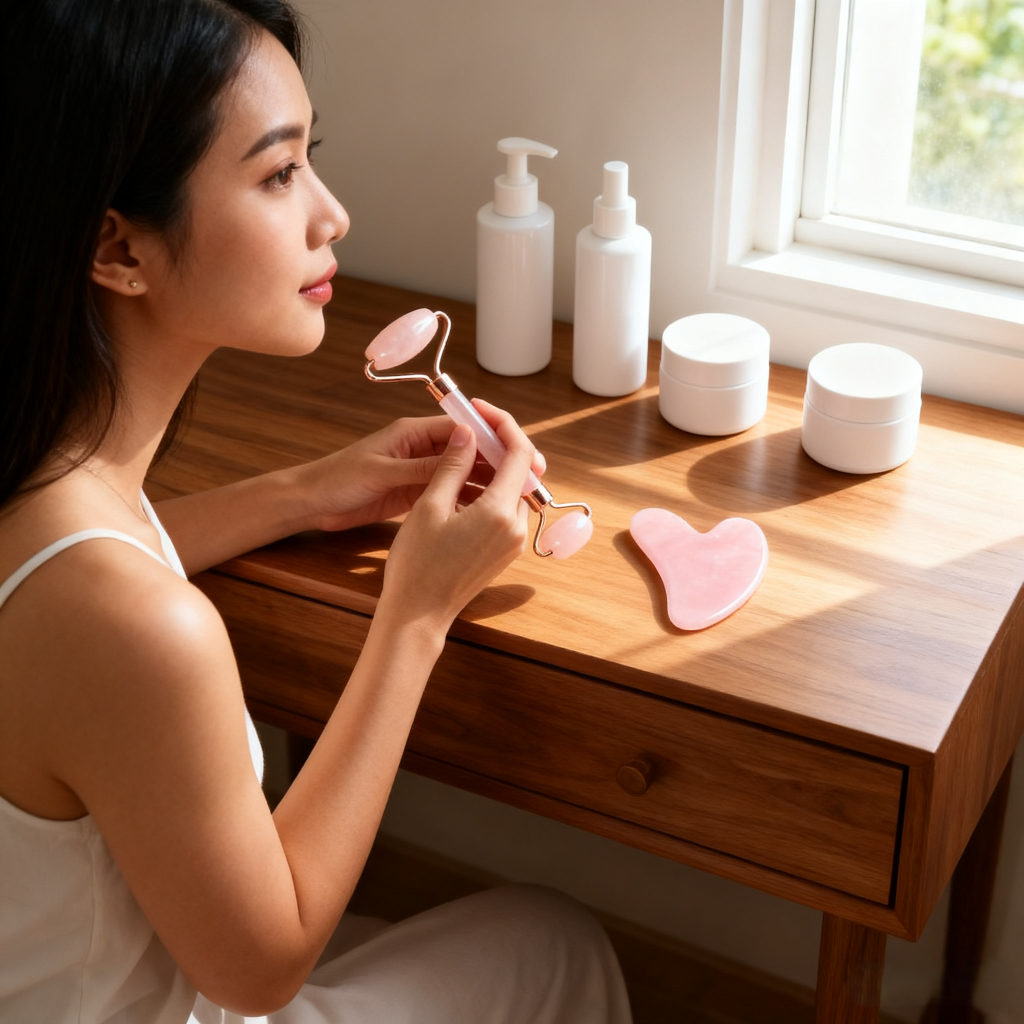 Con lăn massage pha lê hồng - Gậy massage đa năng 2 đầu - Cạo gió nâng cơ mặt thiết kế hình tim - Công cụ chăm sóc da hot trend