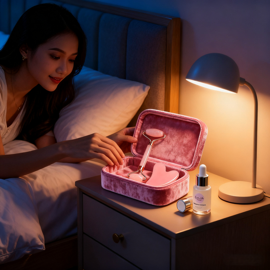 Con lăn massage pha lê hồng - Gậy massage đa năng 2 đầu - Cạo gió nâng cơ mặt thiết kế hình tim - Công cụ chăm sóc da hot trend