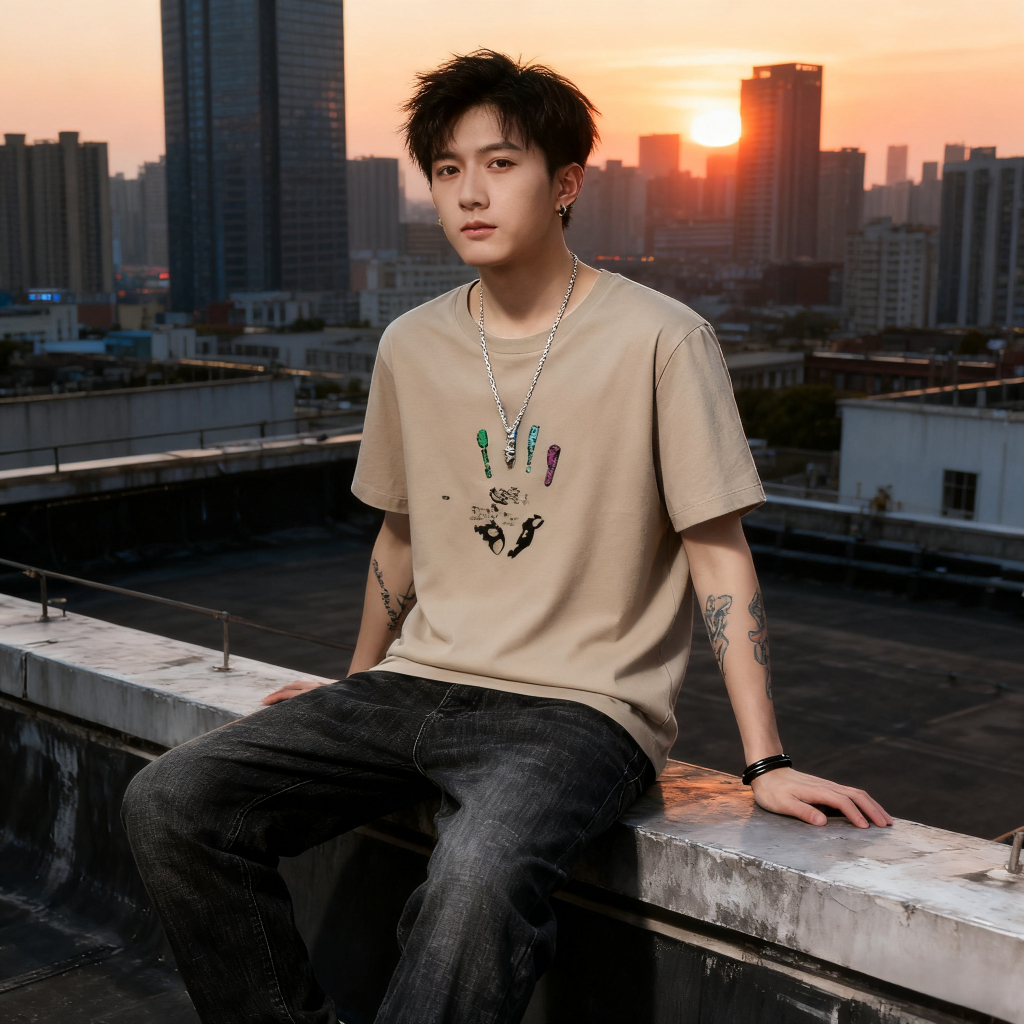 Phong Cách Mới Nam Ngắn Tay Áo Thun Phong Cách Hàn Quốc Mùa Hè Hợp Thời Trang Rời Thanh Niên Slim-fit Thường Ngày