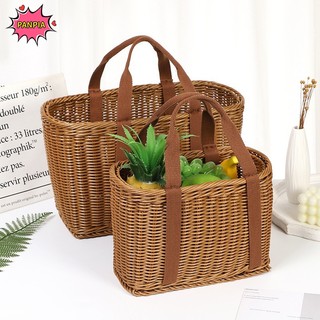 [Pnpia] Giỏ dã ngoại dệt tay giả mây Giỏ mua sắm lớn Giỏ đựng rau quả có tay cầm Boutique