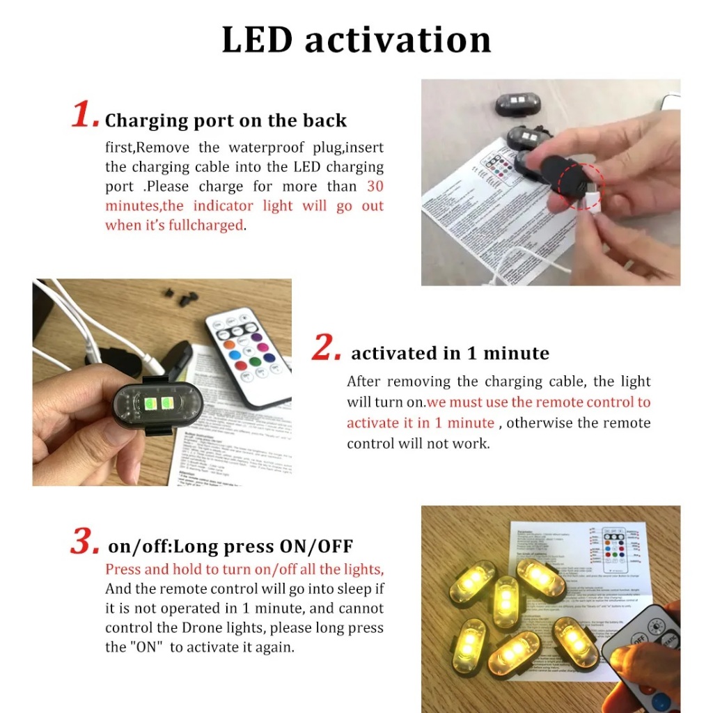 Đèn LED ô tô điều khiển từ xa không dây ECILY 2 / 4 / 6, Đèn cảnh báo ô tô đa chế độ, Đèn trang trí cho ô tô, Phụ kiện ô tô