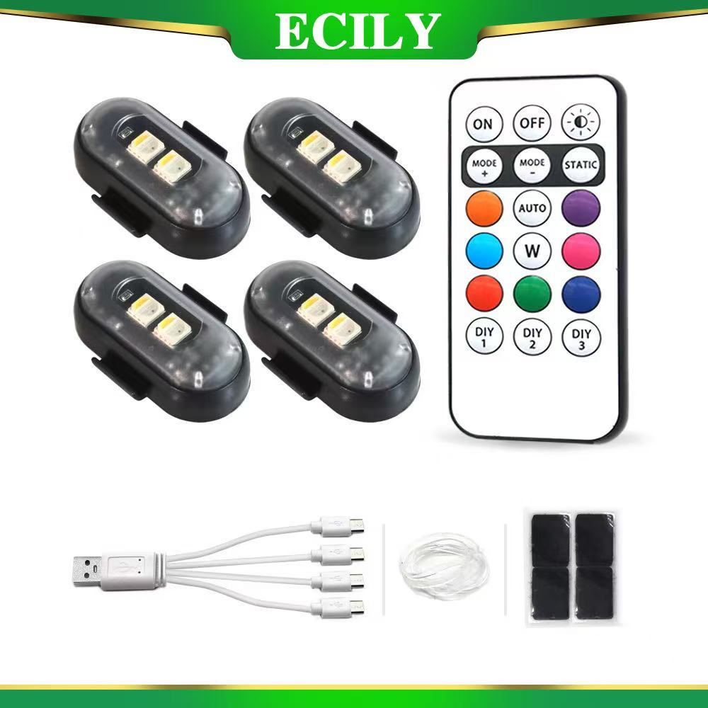 Đèn LED ô tô điều khiển từ xa không dây ECILY 2 / 4 / 6, Đèn cảnh báo ô tô đa chế độ, Đèn trang trí cho ô tô, Phụ kiện ô tô