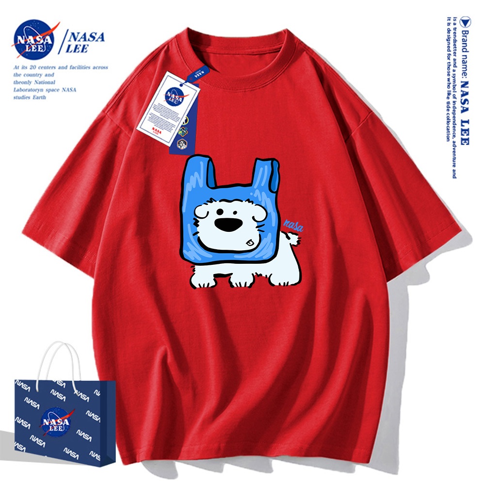 Áo thun ngắn tay cotton NASA phiên bản hợp tác  Mẫu in hình chó con túi áo unisex hè 2025