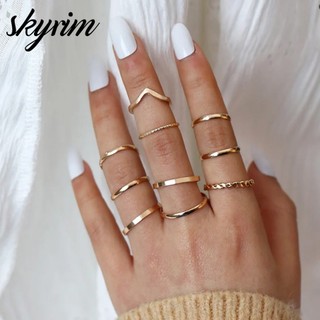 SKYRIM Nữ Tối Giản Vàng Sóng Nhẫn Không Gây Dị Ứng Titan Thép Không Gỉ Thời Trang Cá Tính Trang Sức Cho Cặp Đôi