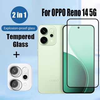 2 trong 1 Reno 14 Kính Cường Lực Bảo Vệ Màn Hình Cho OPPO Reno 13F 13 12 11 F 12F 11F 5G 9D Kính Bảo Vệ Phim Với Ống Kính Máy Ảnh Phim