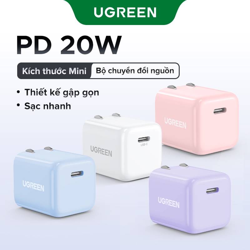 Củ sạc nhanh UGREEN 20w type C PD USB C PD 3.0 20W thích hợp cho iPhone X 12 13 14 15 Pro Max/ iPad Gen 9/ Redmi/ Xiaomi 13
