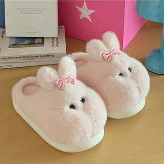 XIXITIAO Dép Cotton Giữ Ấm Nhỏ Béo Thỏ Nữ Học Sinh Dễ Thương Mùa Đông Phong Cách Mới Nhà