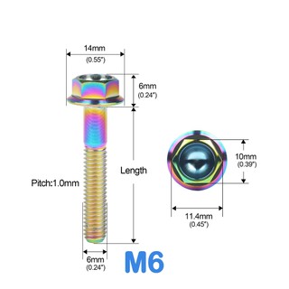 Catdogbear Xe Máy Vít Titan Sửa Đổi M6x10 / 15 / 20 / 25 / 30 / 35mm Đầu Mặt bích DIN6921
