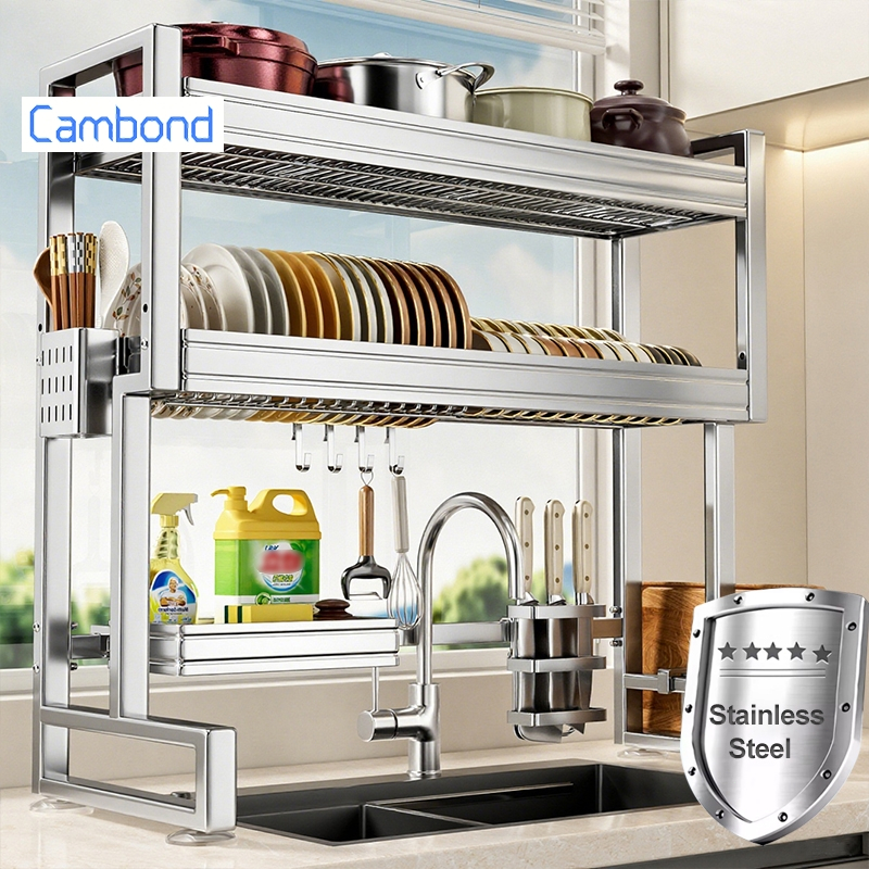 Cambond 304 Thép không gỉ Giá để bát đĩa trên bồn rửa 2 tầng Giá để bát đĩa