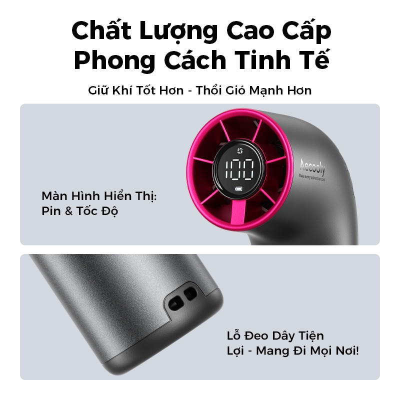 Aecooly Quạt cầm tay cầm tay Mini USB có thể sạc lại Màn hình LED tuổi thọ pin dài có thể điều chỉnh tốc độ 4500mAh