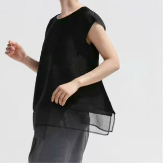 Miyake Xếp Ly Quần Áo Mùa Hè Phong Cách Mới Cổ Tròn Màu Trơn Nhỏ Bay Tay Gạc Top Tính Khí Thời Trang Mỏng Hơn Nhìn Cao Cấp