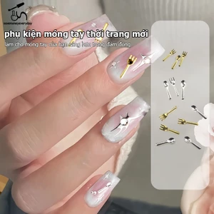 50 Cái Hỗn Hợp Ins Niche Bộ Đồ Ăn Dòng Thìa Nĩa Móng Tay 3D Kim Loại Khuôn Làm Móng Tay Trang Trí Móng Tay DIY Nail Art Charm Phụ Kiện [vn]