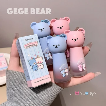 【BỘ SON】Gege bear Mặt dây chuyền gấu bùn môi Son môi sương mềm Son bóng Lì Màu cam mật ong