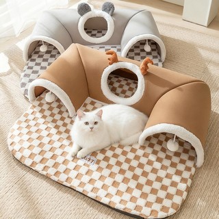 Giường Mèo Đường Hầm Giường Trong Nhà, Giường Hang Mèo Peekaboo Cho Nhiều Mèo, Ống Kitty Sang Trọng Ấm Áp Có Bóng Đồ Chơi Cho Thú Cưng Nhỏ